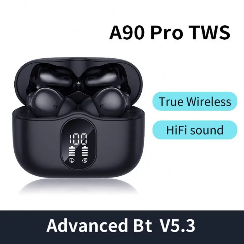 A90 Headphones True Wireless Earbuds active noise cancel LED Power Display Earphones  IPX4 earphone noise cancelling headphone