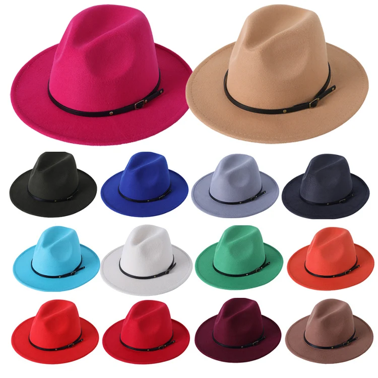 Шляпы федоры женские в стиле ретро, элегантные шерстяные шляпы различных цветов с широкими полями, для лета, 2022