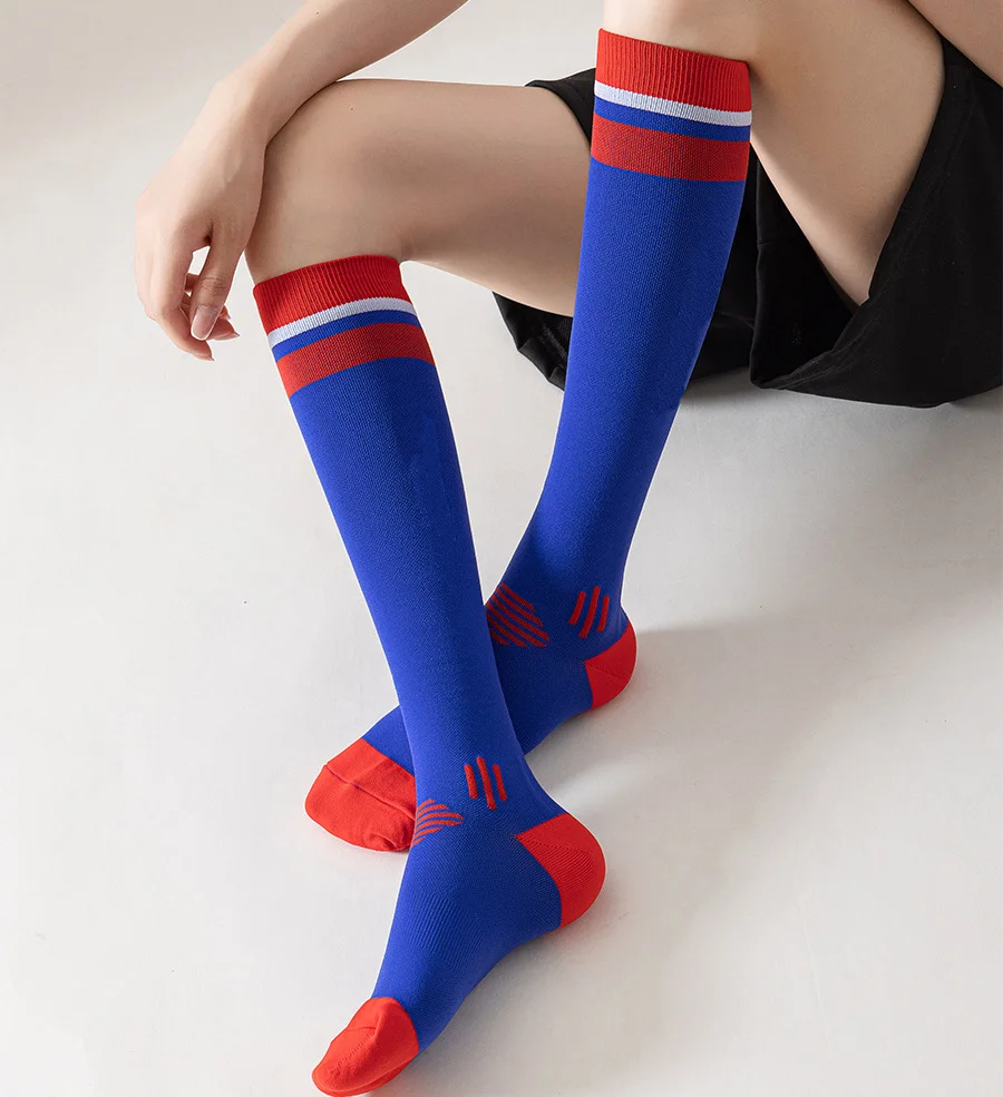 Wholesale Solid Color With Striped Cuff Custom Your Own Logo Knee High Sports Compression Socks