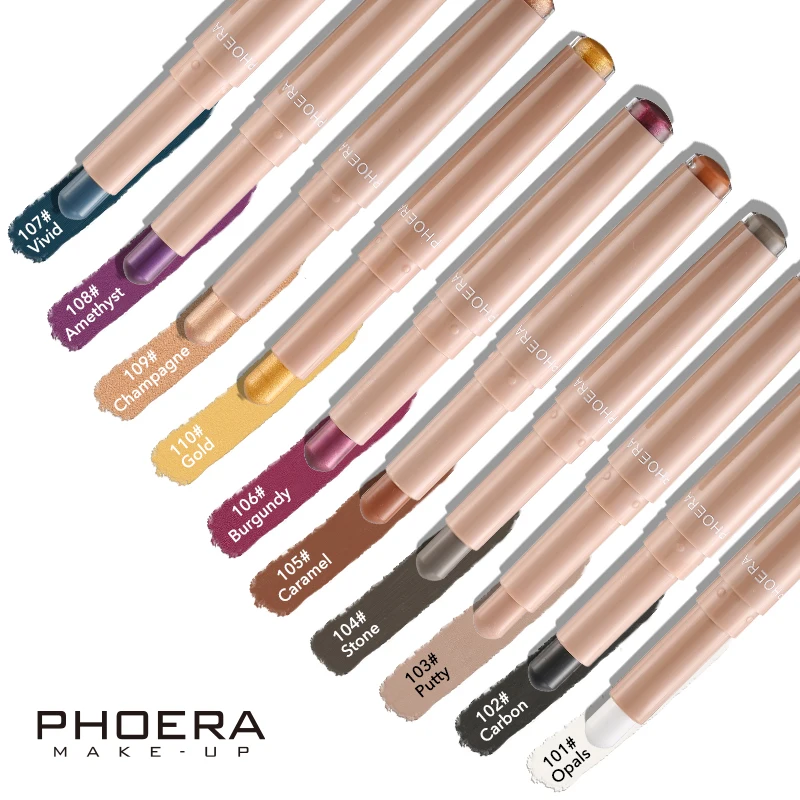 PHOERA Shimmer Glitter Cream Eyeshadow Crayon Matte Eyeshadow Stick Long Lasting Highlighter Stick Makeup