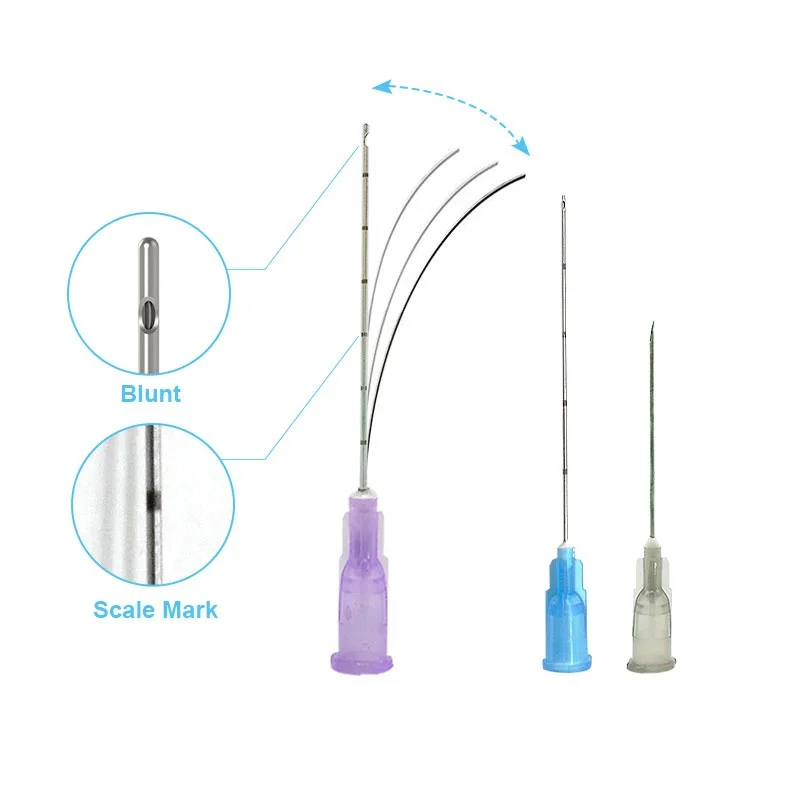 Cosmetic micro cannula types for hyaluronic acid injection