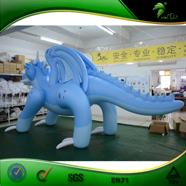 Hongyi Toys Vivid Inflatable Cartoon Toy Animals for Party Inflatable Blue Dragon for Playing Riding