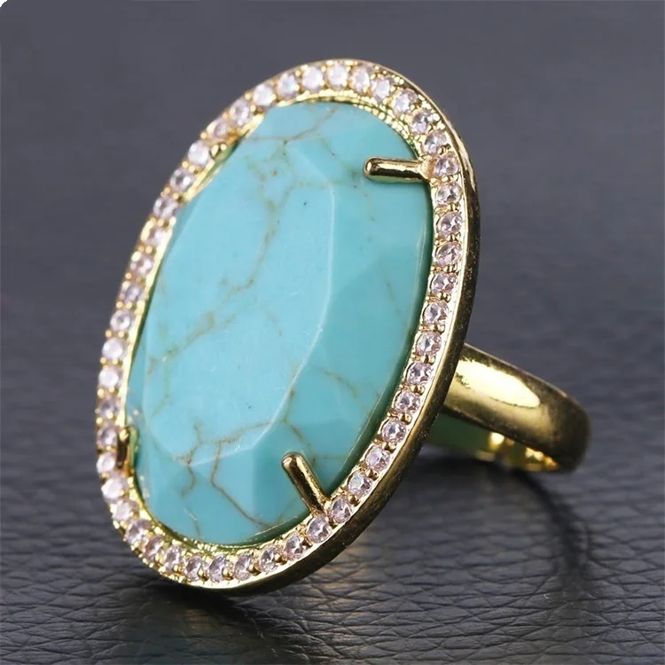Amazon Hot Sale 2021 High Quality Resizable Copper+Crystal+Natural Stone Ring Jewelry for Women