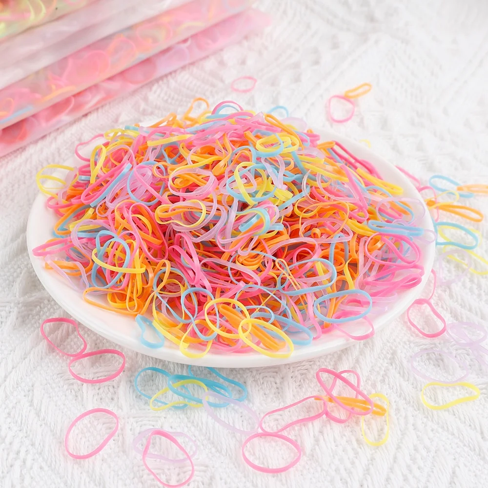 Colorful 1000pcs/pack Rubber Hair Band Disposable Hairless Tie Elastic for Children