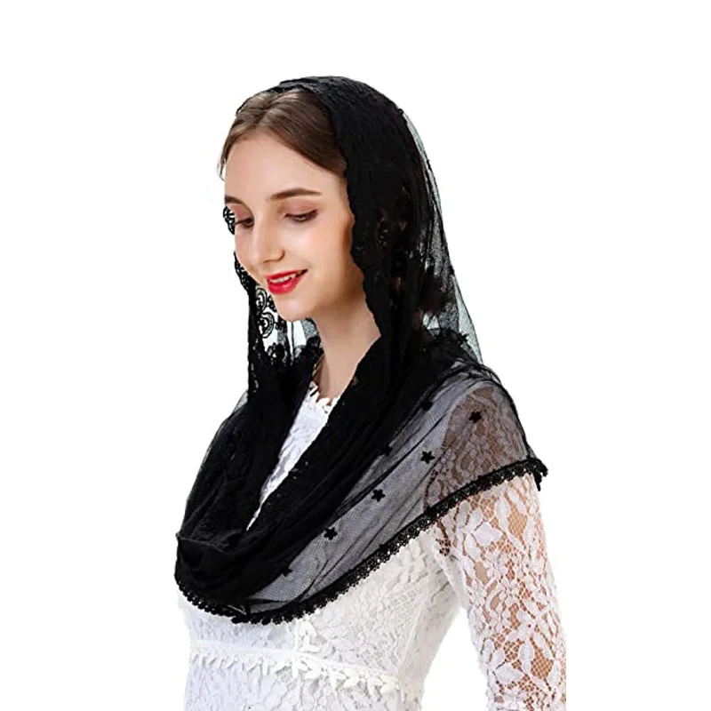 Y-Z Fashion white lace headdress Muslim church hair veil shawl islamic mantilla veil for catholic church