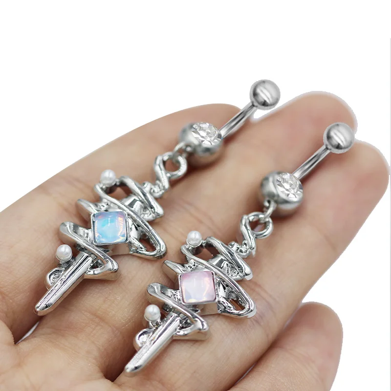 Gaby Halloween punk cross belly button tattoo designs bottom piercing nail ring wholesale navel piercing for women