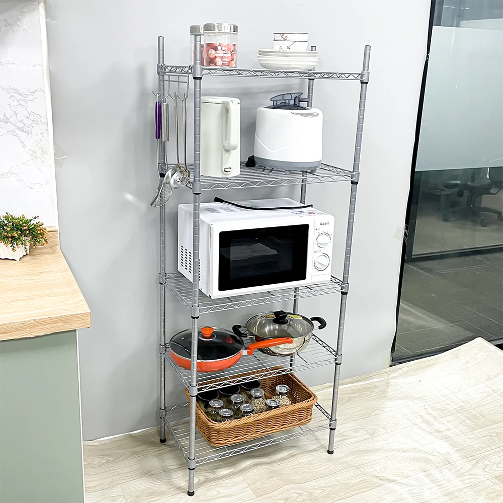 Multi-Tier Metal Kitchen Foldable Storage Rack with Adjustable Plastic Feet