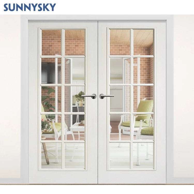 Sunnysky Contemporary White French Doors with Aluminum Frame and Fiberglass Front Exterior
