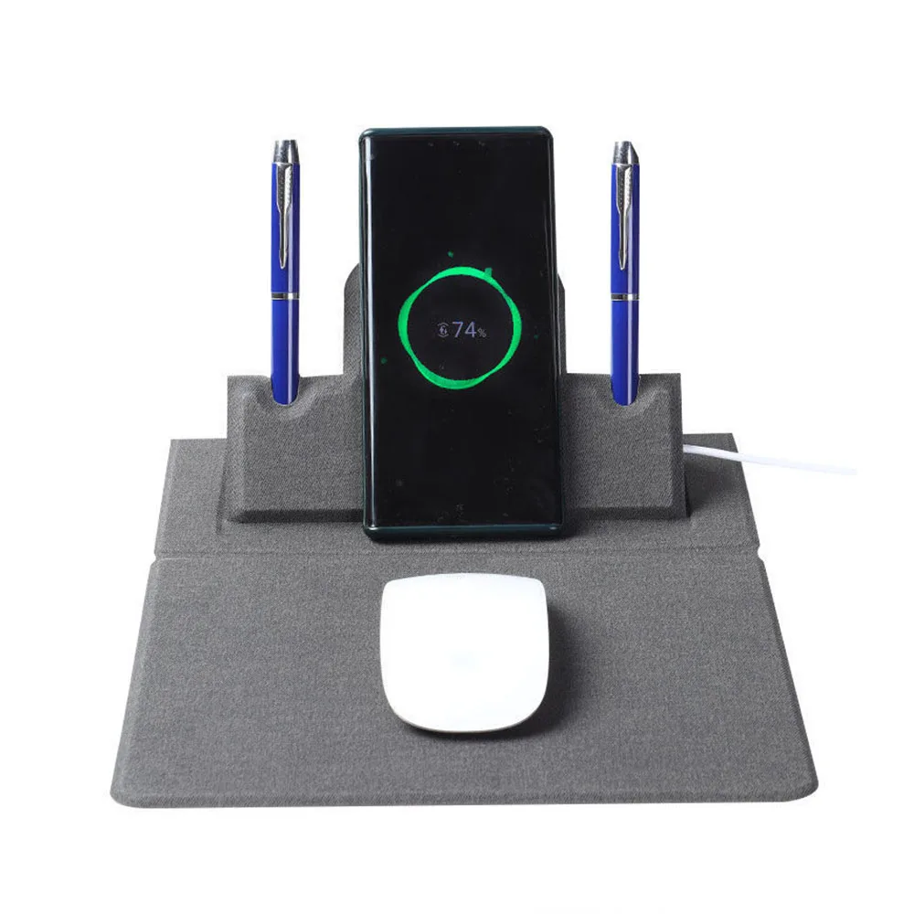 LG6041 Top Sale Office Style Custom Personalized Logo 10W Fast Wireless Charge Mouse Pad Desk Mat with Mobile Phone Stand