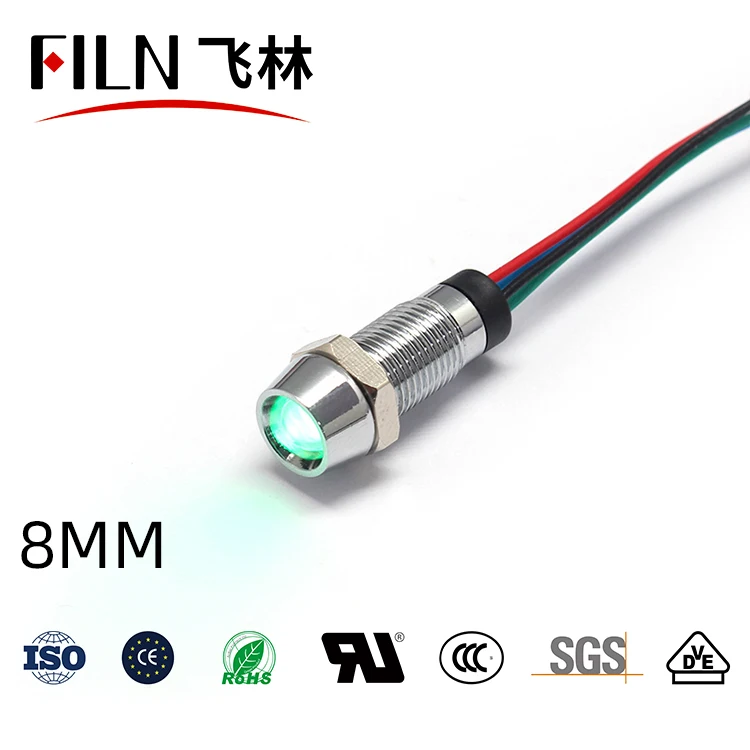 rgb tri color LED indicator light  three color pilot light signal lamp 8mm with 4 wires