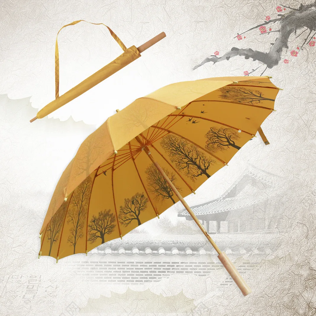 Fashion Style Wooden Handle Umbrella 16 Rib Long Handle Straight Umbrella Crafts Large Manual Sunshade Umbrella For Outdoors