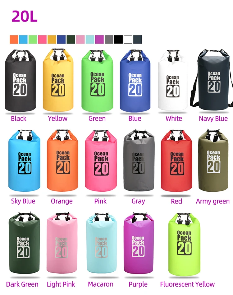 Customized 20L PVC Dry Bag Portable Foldable Wet Waterproof Backpack Outdoor Sports Hiking Trekking Beach Fishing Dry Bag