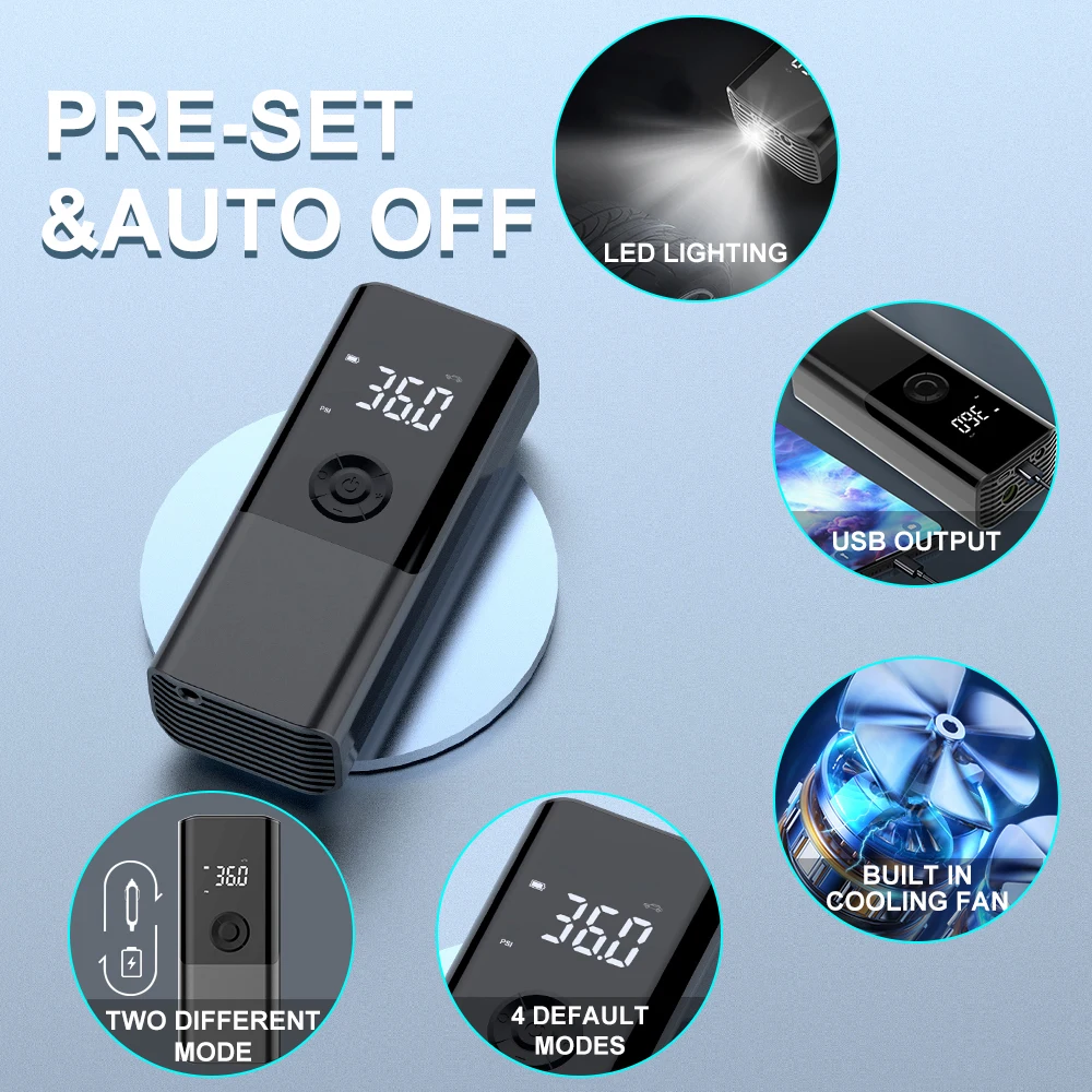 Mini Electric Automatic Wired Car Tire Inflator CE Electric 12v New Energy Car Air Inflator Pump Compressor with Emergency Light