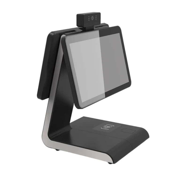 Двойной сенсорный POS-терминал с экраном 13,3 + 10,1 дюйма, настольное устройство для управления посетителями, контроль доступа с распознаванием лица