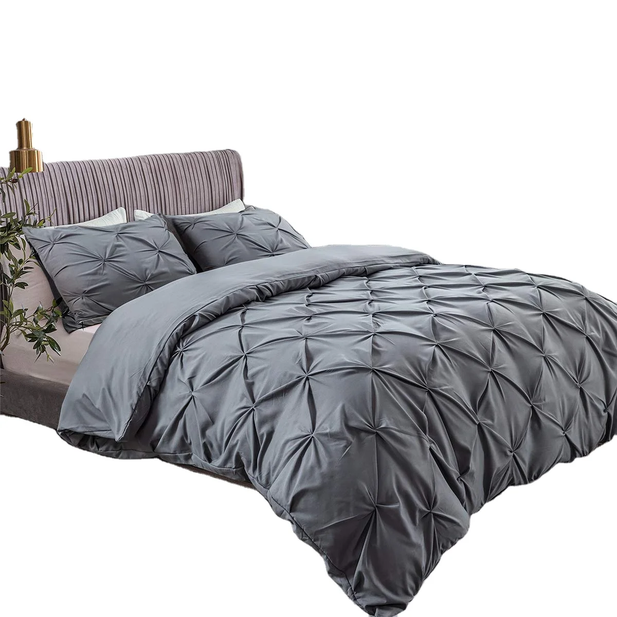 Hot Selling Pinch Pleated Duvet Cover with Zipper Closure 100% Microfiber Pintuck Duvet Cover