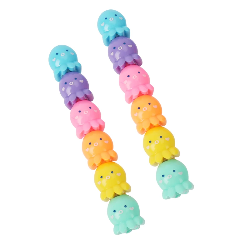 kawaii stationery gift 6 in 1 multi color highlighter set Octopus shaped highlighter Permanent Graffiti fluorescent marker pen