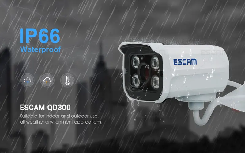 
ESCAM QD300 Outdoor Bullet Camera IP66 Surveilance Security CCTV IR P2P Onvif 2mp IP Camera POE 