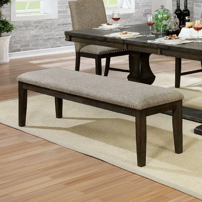 US warehouse in stock Transitional Solid Wood dining bench seat with Padded Seat and Nailhead Trim for home family use