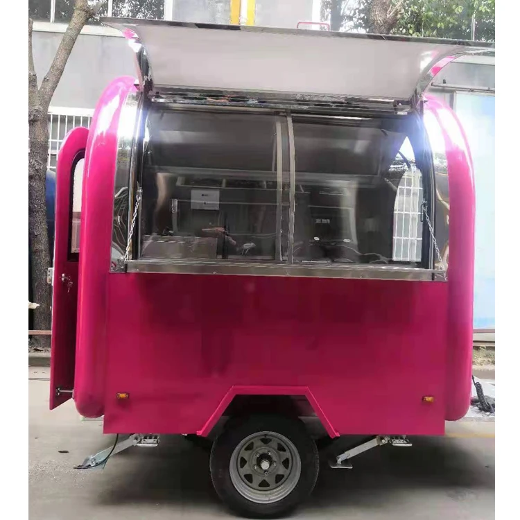 We QT Customized food truck cart fast food machine snow cone trailer food cart cooking trailer white/pink hamburger carts