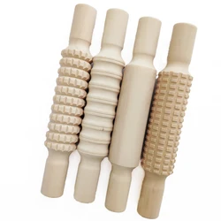 Wholesale Montessori Wooden Embossed Rolling Pin Set Play Dough Roller Wood Kids Mini Playdough Rolling Pin