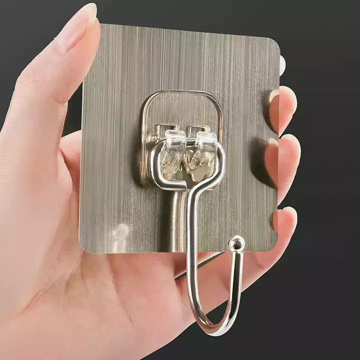 Brushed Metal Hook Waterproof Oilproof Self Adhesive Traceless Wall Sticky Hook Hanging Wall Hooks for Bathroom Office Kitchen