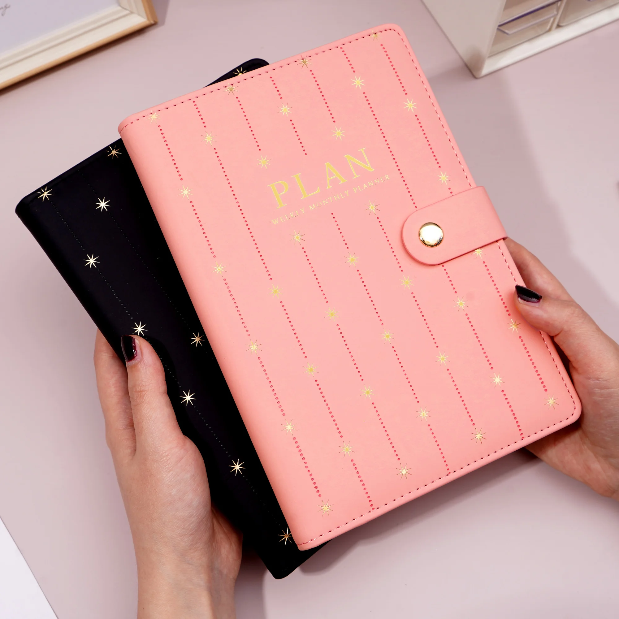 wholesale ready stock pink a5 pu leather notebook custom logo good quality weekly planner business office gift notebook