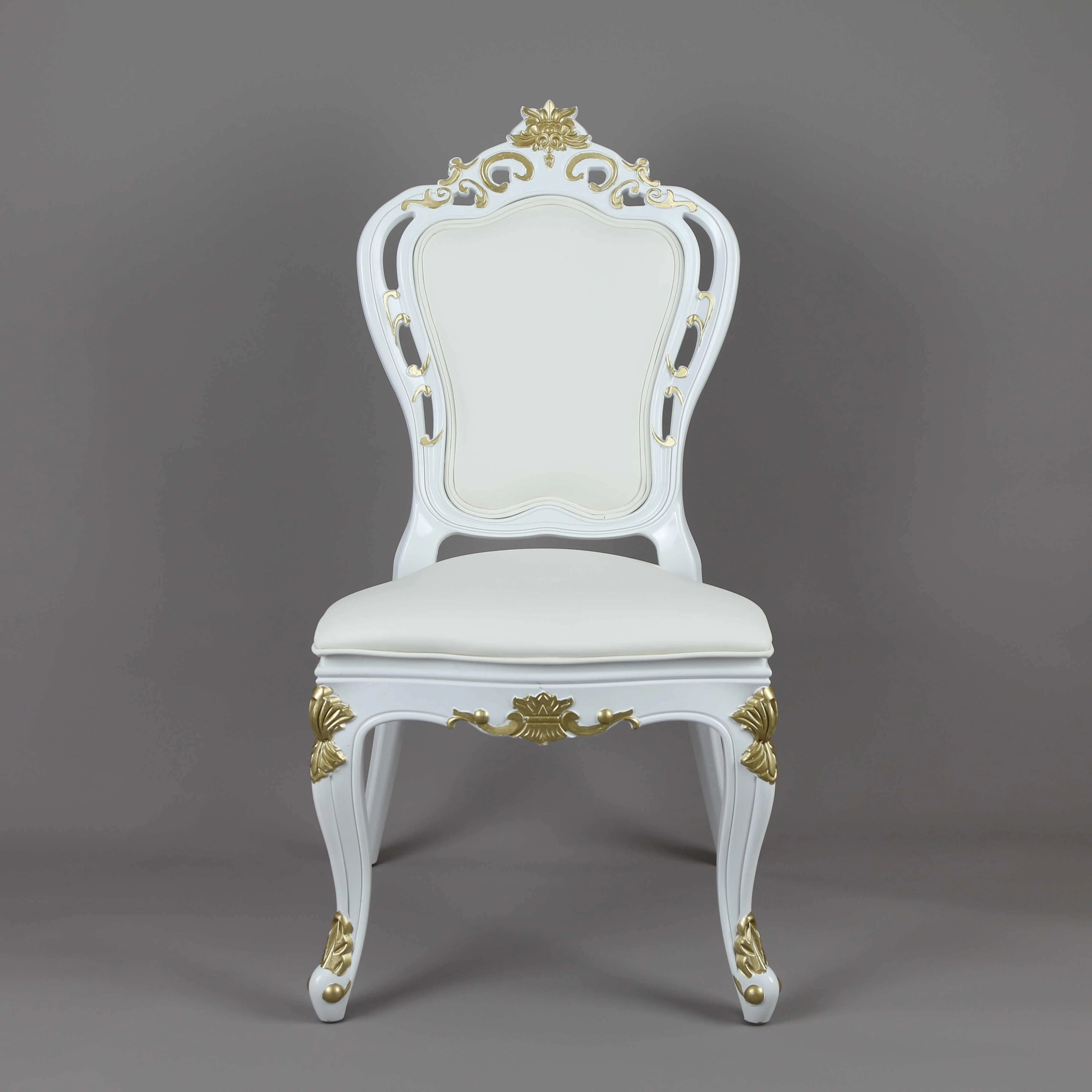 Resin White Royal Wedding Dining Luis Chairs with Gold Decorative Design