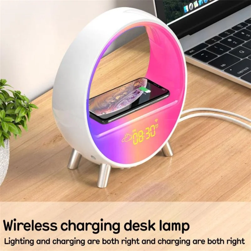 Светодиодная атмосферная лампа Rgb беспроводное зарядное устройство будильник 15 Вт настольная Bluetooth-динамик с управлением через приложение имитация восхода и