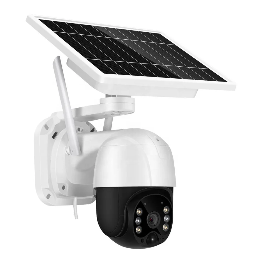 Solar Battery WiFi PTZ IP Camera Works with Outdoor Color Night Vision 2-Way Audio Wireless CCTV Camera