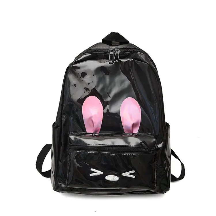 Korean Version Of Bright Laser Junior High School Girls Backpack Fashion Waterproof Cartoon Rabbit Ears Backpack