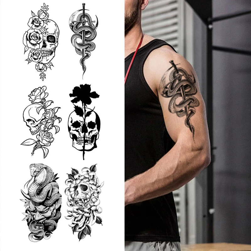 3D Semi Permanent Body Tatoo Sticker Printer Skull Lion Tatuaje Temporal Paper For Men Realism Custom Henna Tattoo Body Art