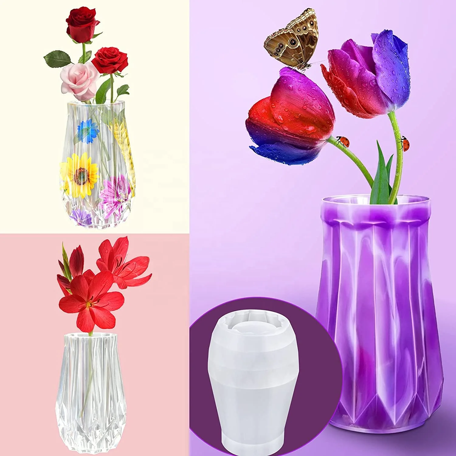 Resin Molds for Small Tall Vase Bud Vase Silicone Molds Kit with Twine Epoxy Casting Flower Vase Molds