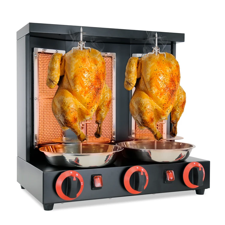 3 Burners Propane Vertical Rotisserie Chicken Grill Automatic Rotating Meat Product Making Shawarma Machine