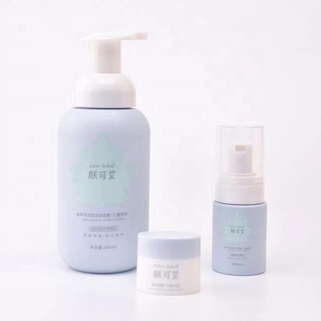 Safe and Harmless PET 50ml  Baby Shampoo 250ml Green Blue Packaging Set  for Kids Products Children Skincare Plastic Foam Bottle