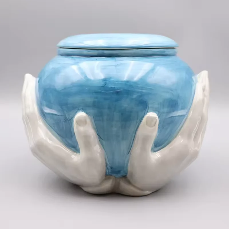 Wholesale modern ash urn for human adults baby custom handmade ceramic cremation funeral ashes urnas