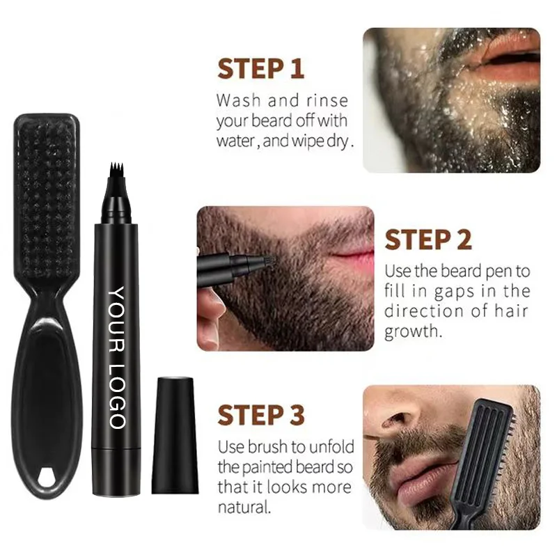Waterproof Man Beard Filler Pencil Kit Cuidados Com A Barba Beard Filling Pen Private Label Beard Care Makeup Set