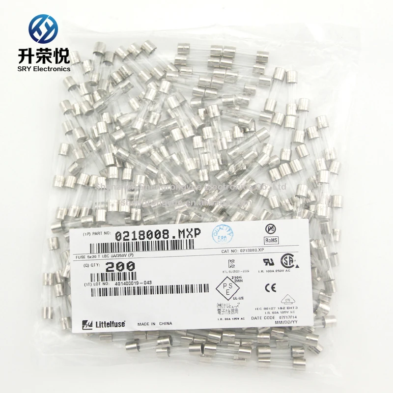  Littelfuse 0218008.MXP Стекло Предохранитель 8A 250 в 5x20 мм медленный удар