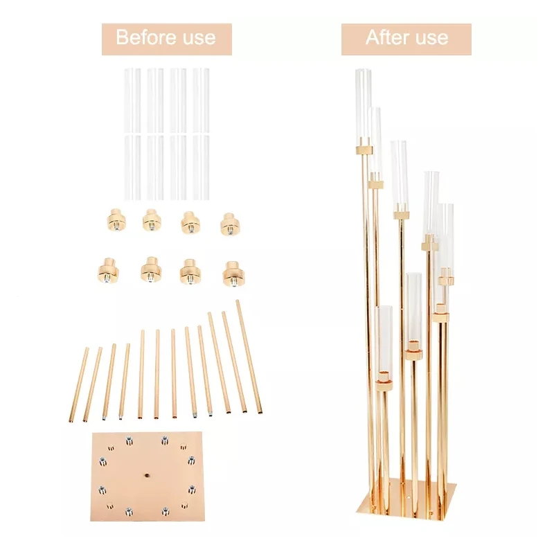 Wedding Hotel Romantic Decoration Candelabra Holder 5/8 Arm Gold Metal Candlestick