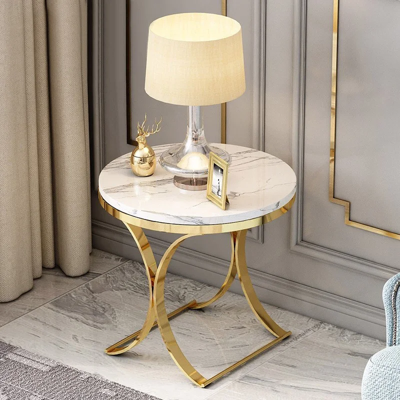 Minimalist Luxury Style Living room Furniture Modern stainless steel gold legs side table Hot Sale marble top round coffee table