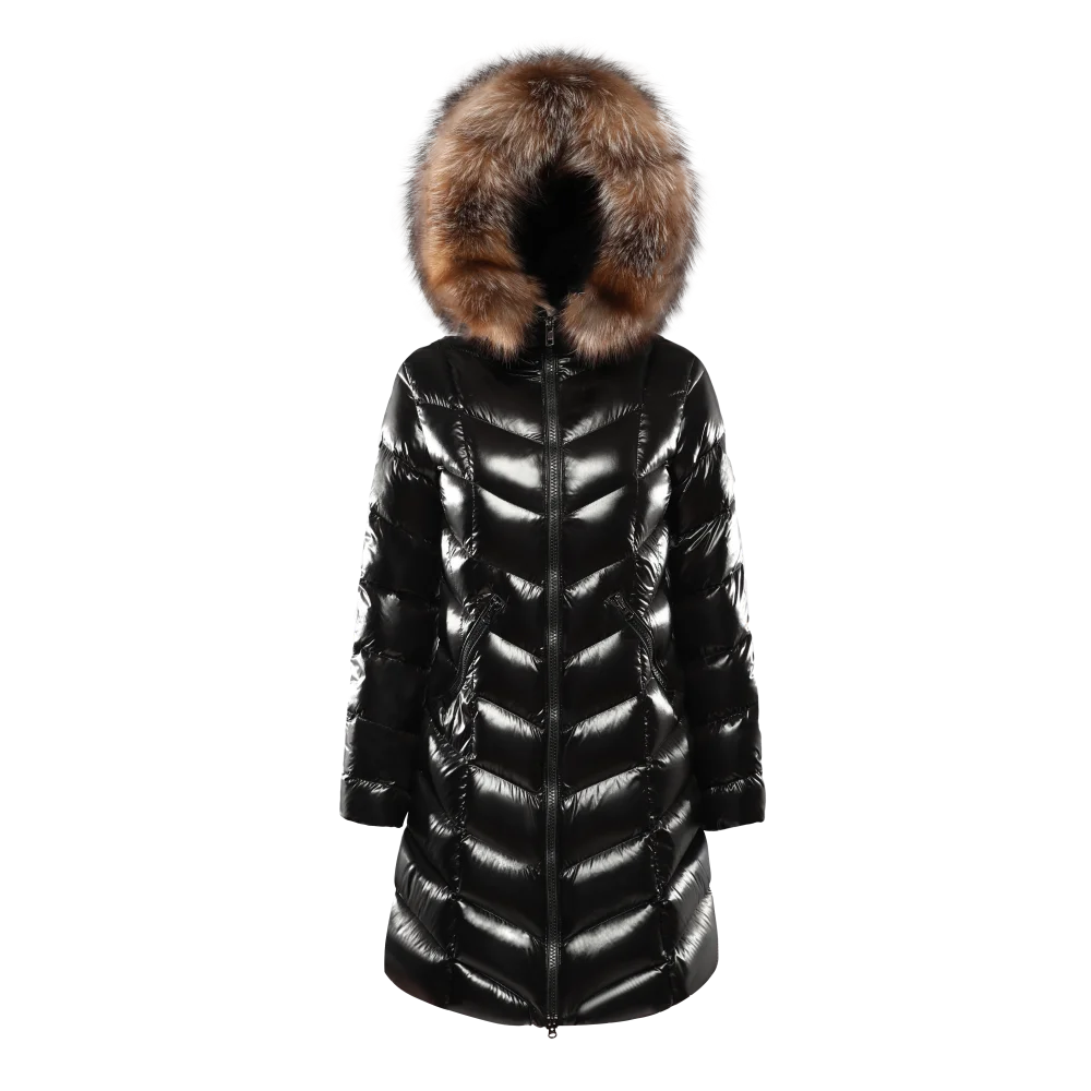 Wholesale Fashion luxury winter bubble Women Waterproof Windproof Outdoor Long Down Jacket fur coat With Hat