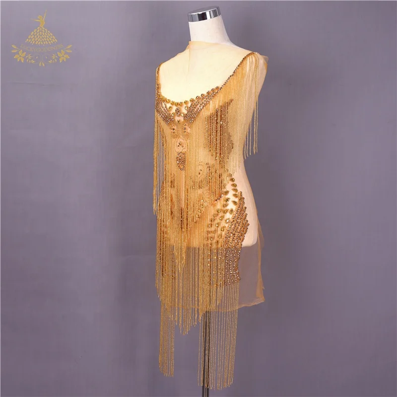 Аппликация для облегающего платья с кристаллами и золотыми камнями для невесты