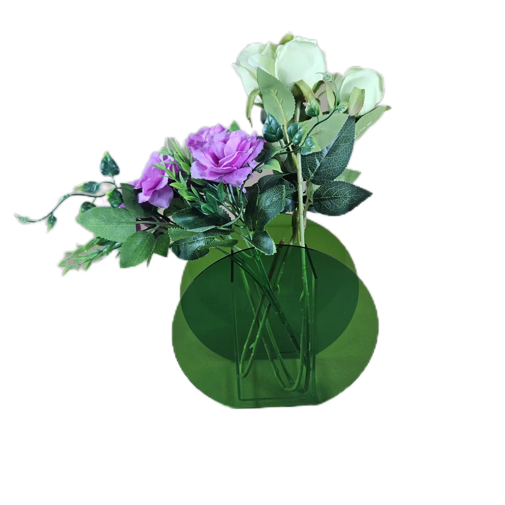 JIHONG CUSTOM Home Decoration Tabletop Green Acrylic Geometry Flower Vase For Wedding Party