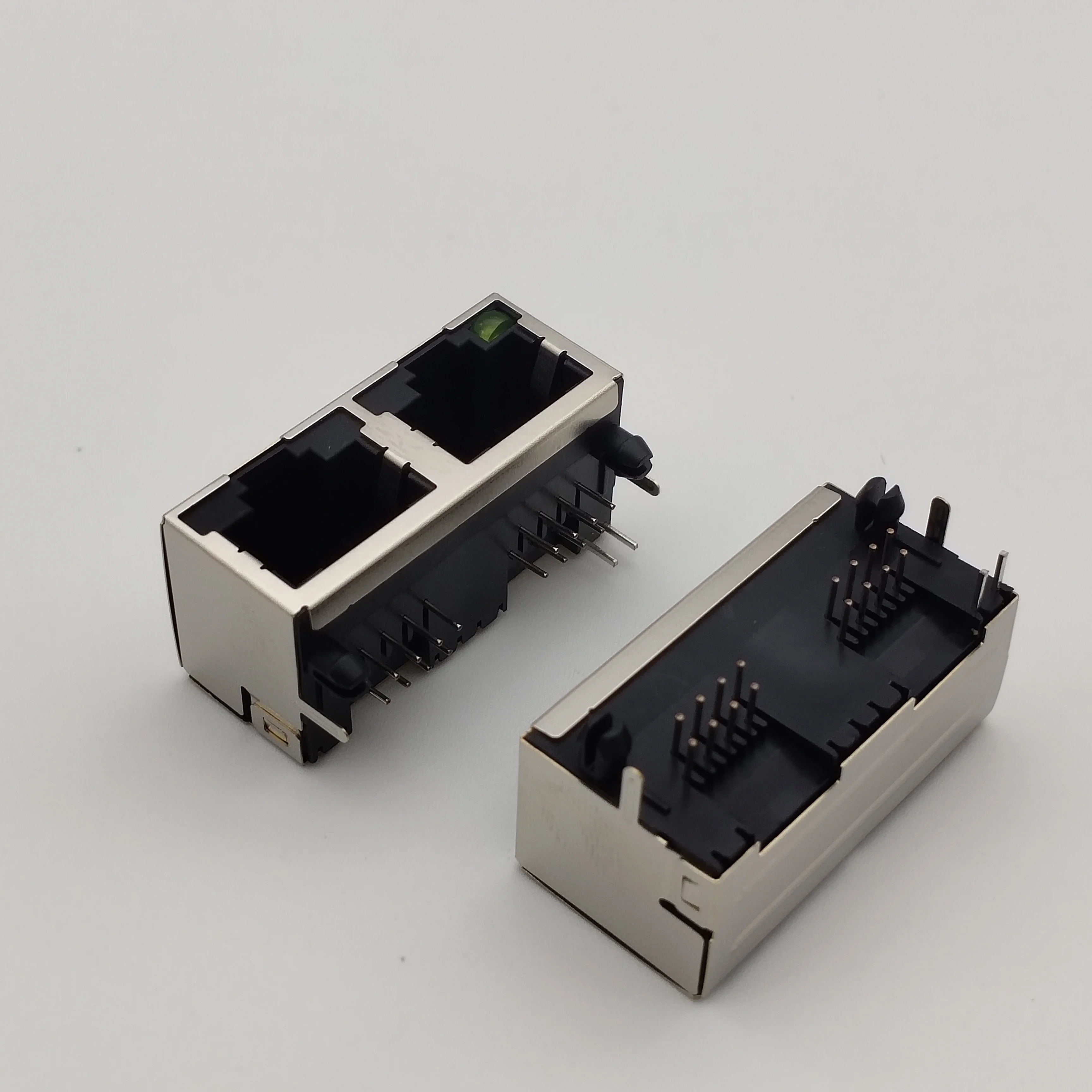 Custom Size Rj45 5J 1X2 Single green light Connector With Round Feet Yellow