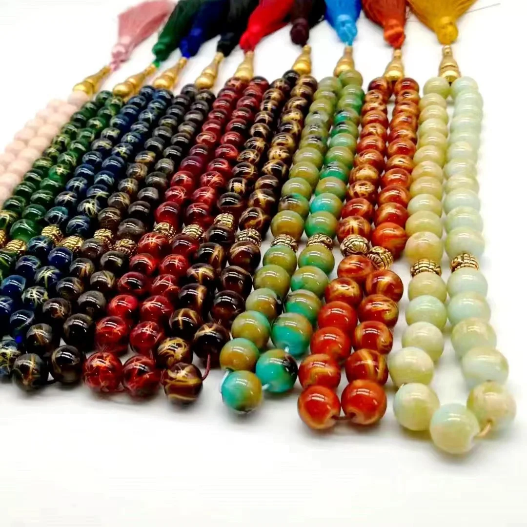 Muslim Prayer Beads Beads 33 10mm tassel colored flower beads handmade rosary bracelet Tasbih