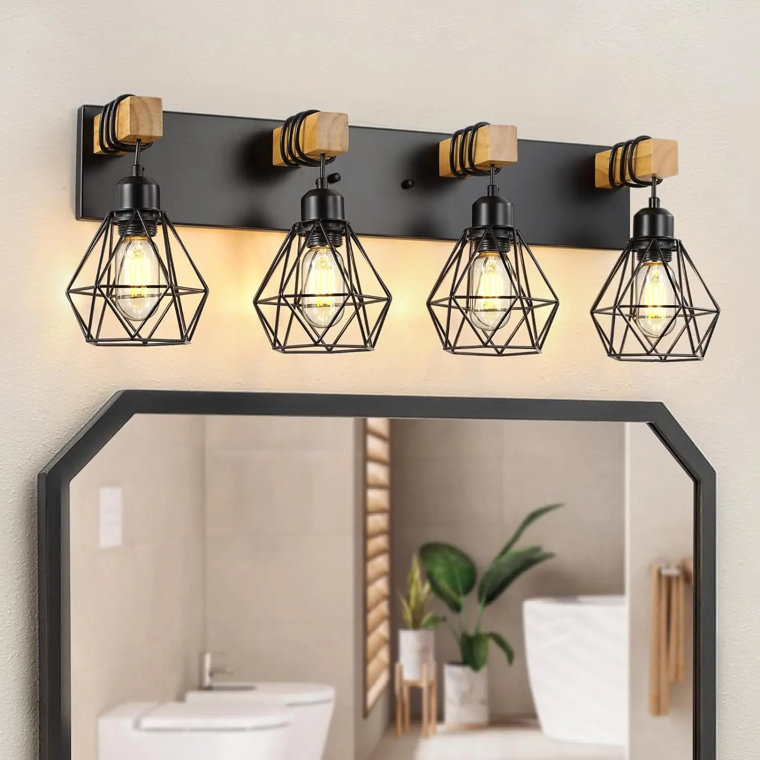 Elegant Metal Lampshade Wood Vanity Light Fixtures Rustic Sconces Wall Lighting for Living Room Bedroom