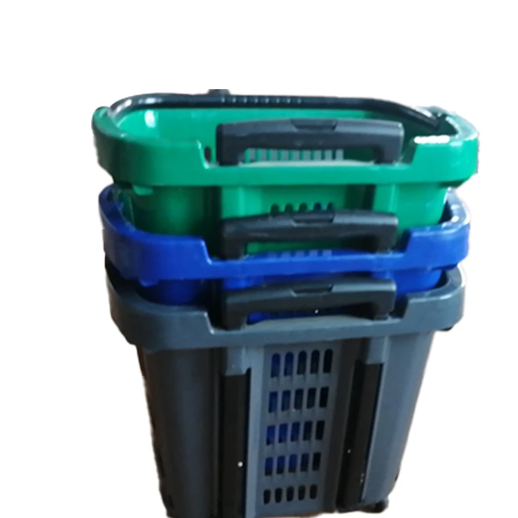 Factory Wholesale portable Trolley supermarket basket plastic shopping push cart with wheel