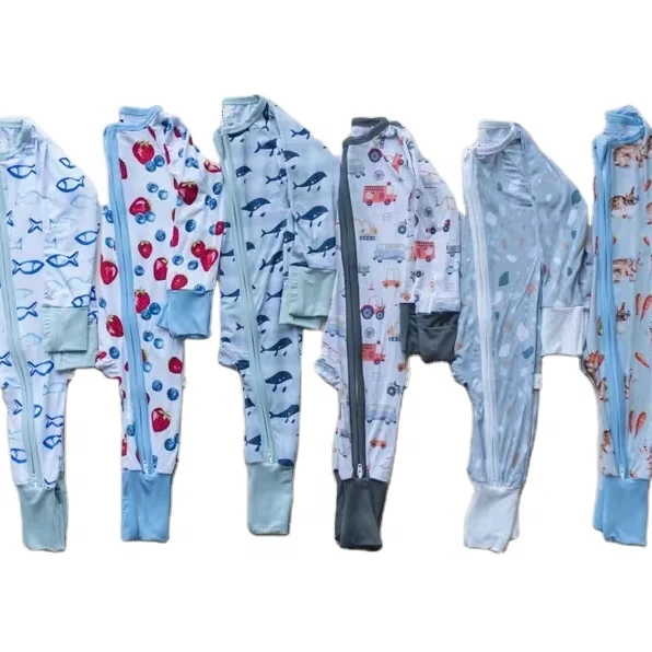 Summer Collection Custom label toddler pajamas Two way zipper baby bamboo romper wholesale
