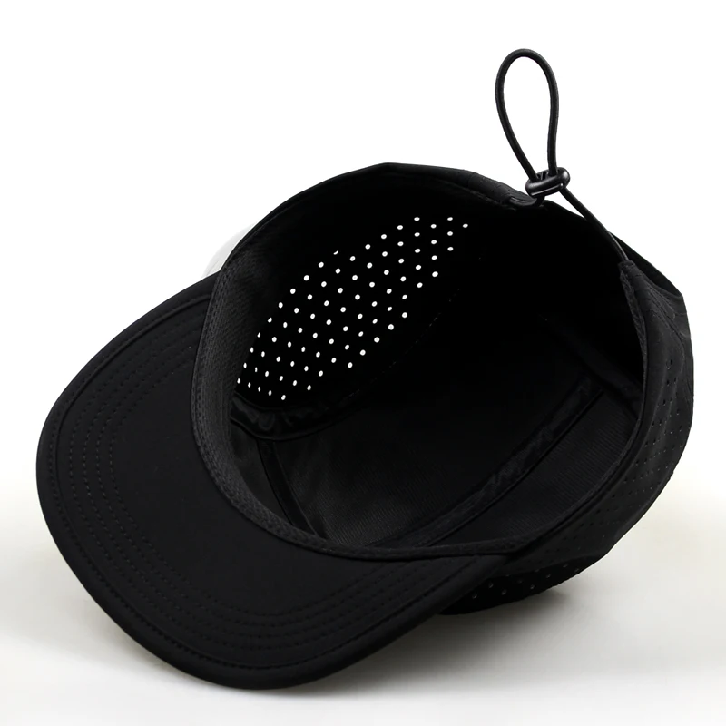 Custom Bill Unstructured Waterproof Laser Cut Hole Hat Black Adjustable Baseball Caps 5 Panel Hats