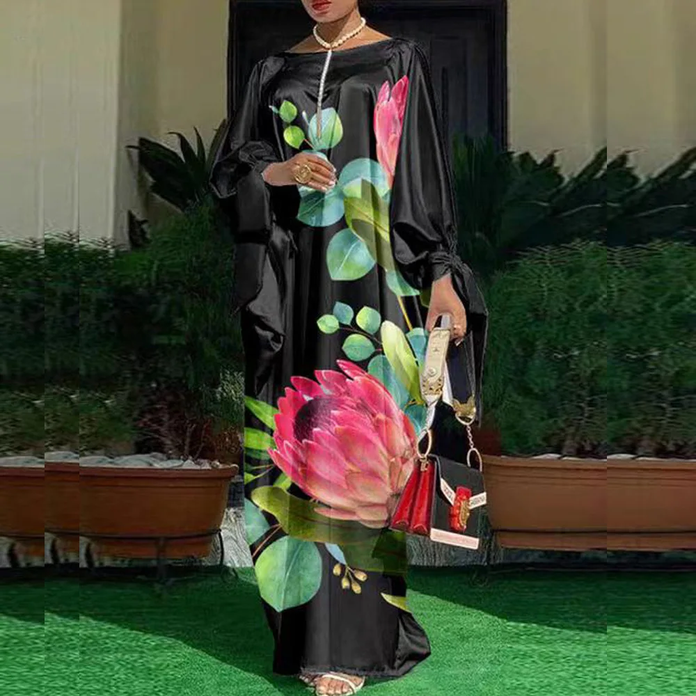 Robes Women 2024 Vintage Printed Long Sleeve Dresses Casual Loose Bohemian Vestidos Summer Casual Loose Long Maxi Sundress