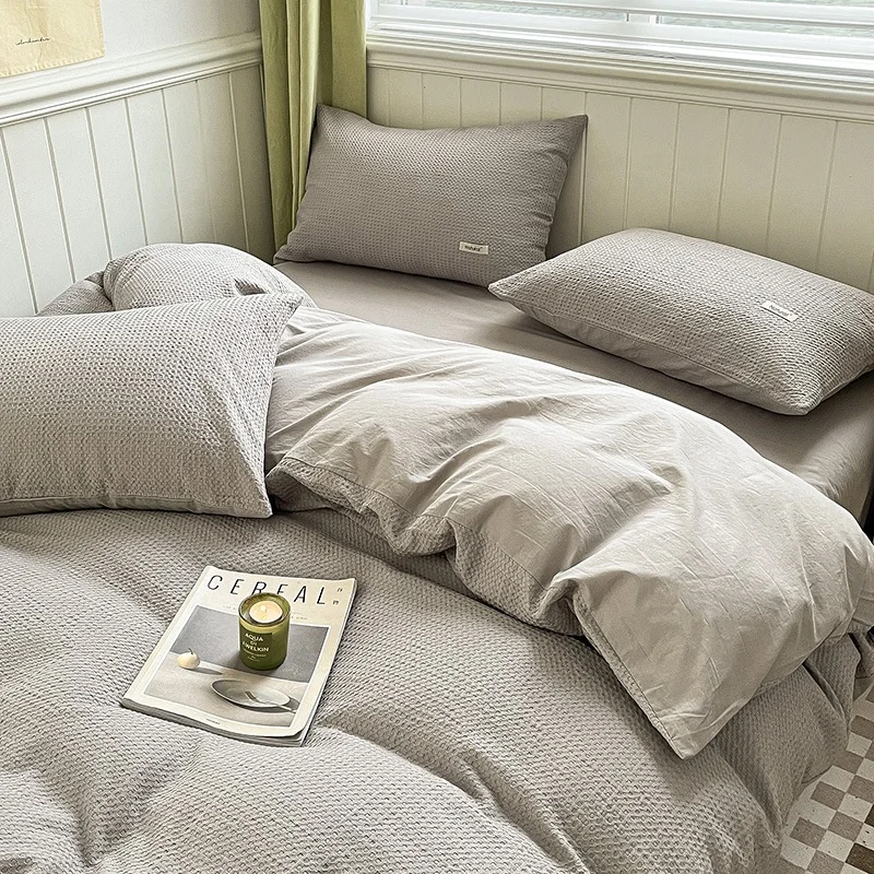 High Quality Waffle Weave 100% Cotton Bedding Set Wholesale Cotton Bed Sheets King Size Bedding Set